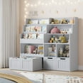 thumbnail image 4 of Hiphuta 47"Wide Large Kids Bookcase, Wood Bookshelf Toy Storage Organizer with Book Rack & Movable Boxes, Gray Bookshelf for Kids Room, 4 of 7