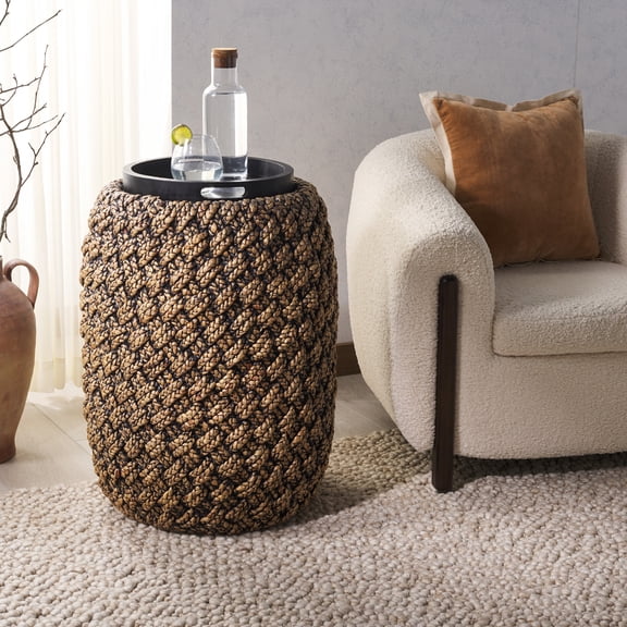 Safavieh Bayley Bohemian Wood Frame and Plywood Round End Table, Black / Dark Brown