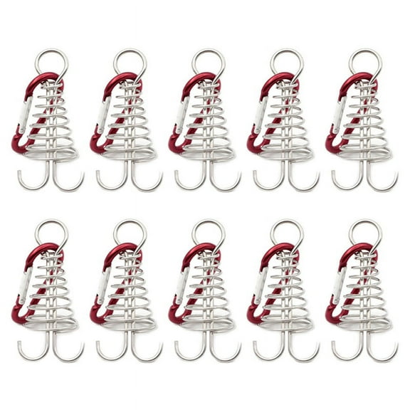 10Pcs Deck Anchor Pegs Spiral Spring Octopus Deck Peg with Carabiner Hooks Windproof Aluminium Alloy Fishbone Tent Stake