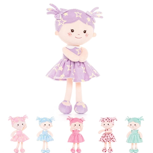 Onetoo Muñeca De Trapo Muñeca De Felpa Muñeca Suave para Niñas Primera Muñeca Bebé Felpa Durmiendo Abrazo Buddy Doll Wear Estrella Púrpura Vestido Sin Mangas 14""