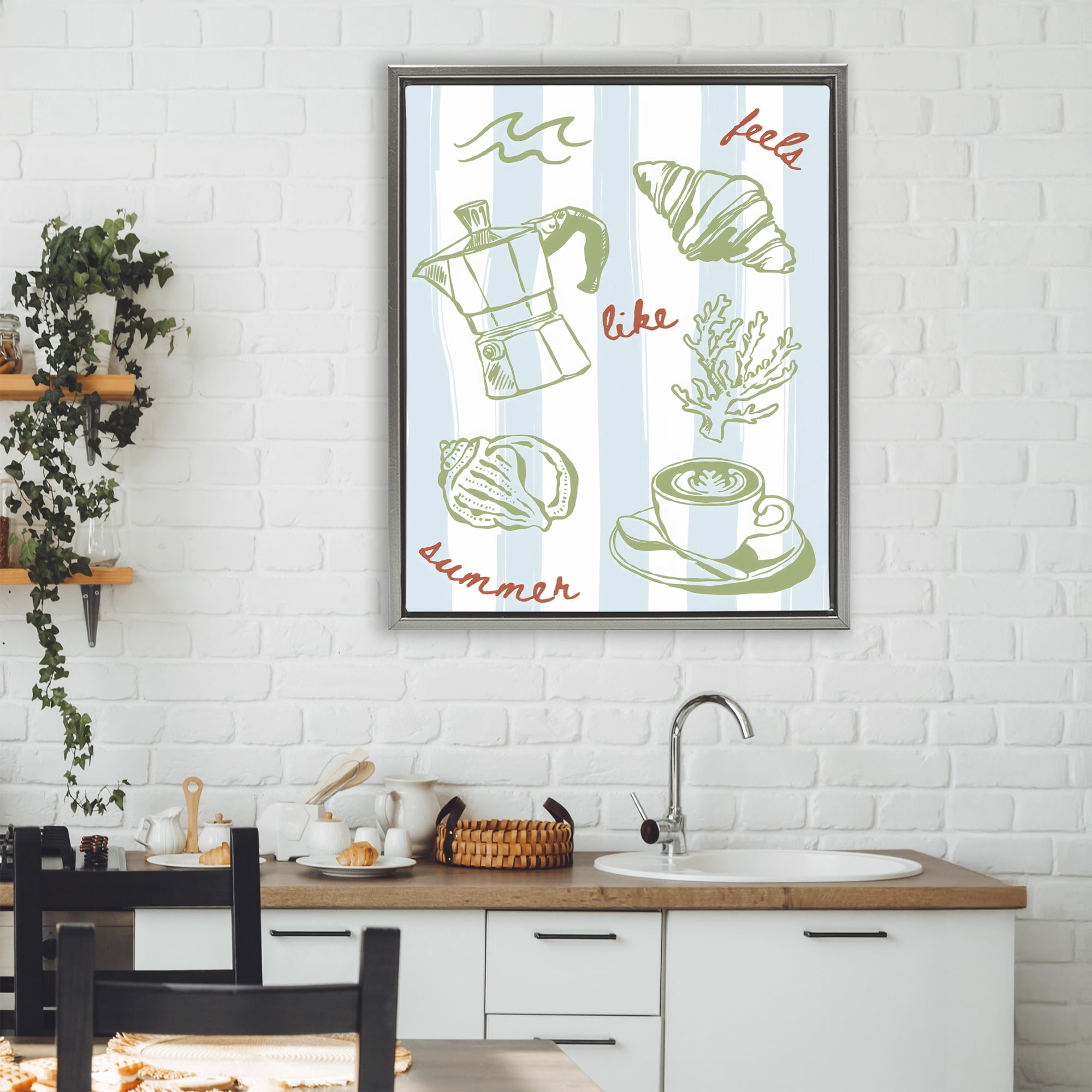 Stupell Industries Feels Like Summer on Stripes Gray Framed Floater Canvas Wall Art, design by The Prints Vibe