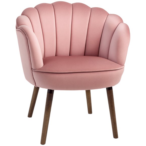 HOMCOM Modern Velvet Fabric Accent Chair Leisure Club Chair Wood Legs Pink