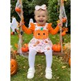 thumbnail image 3 of Cjfdfy Newborn Baby Girl Halloween Outfit My First Halloween Ruffle Long Sleeve Romper Ghost Pumpkin Dress Bow Headband Three Piece Set Infant Cute Halloween Fall Winter Outfit, 3 of 9