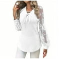thumbnail image 2 of Craaazy Womens Shirts Floral Lace Long Sleeve Tops Lace Up V-Neck Casual Loose Blouses Gifts For Women, 2 of 7