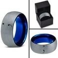 thumbnail image 4 of Tungsten Semicolon Punctuation Mark Symbol Band Ring 8mm Men Women Comfort Fit Blue Dome Brushed Gray Polished, 4 of 4