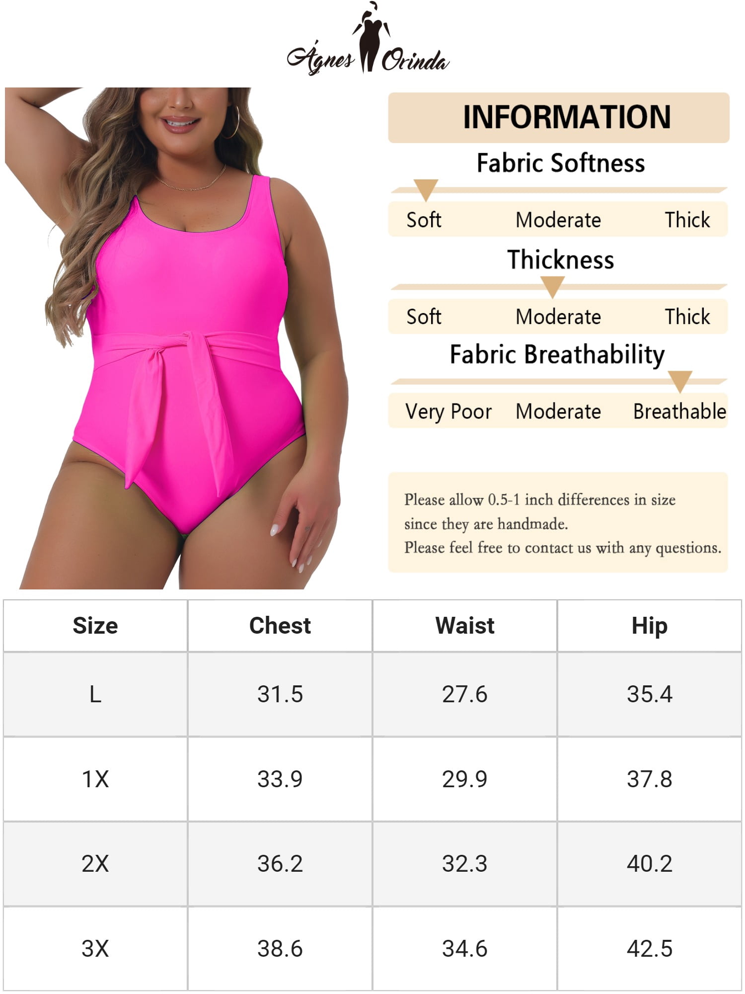 DARING DIVA Women's Plus Bikini Swimwear Flattering Bathing Suits 1X Hot Pink