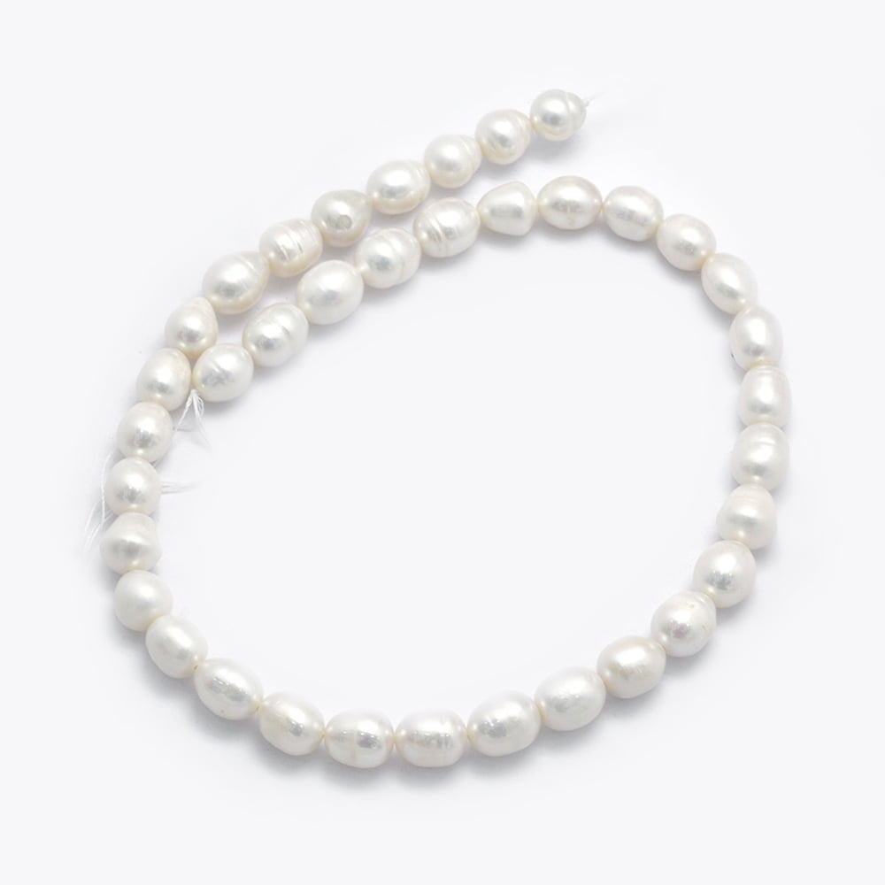 2strands Natural Cultured Freshwater Pearl Beads Strands Rice WhiteSmoke 9~11x8.5~9mm Hole: 0.8mm about 32pcs/strand 13.78 inch Pearl