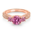 thumbnail image 2 of Gem Stone King 18K Rose Gold Plated Silver Pink Moissanite Pink Lab Grown Diamond and White Moissanite Engagement Ring for Women (1.78 Cttw, Gemstone, Round 7MM and 4MM, Size 9), 2 of 3