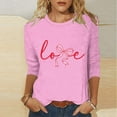 thumbnail image 2 of RKSTN Valentines Gift 3/4 Length Sleeve Womens Tops Oversized Crewneck Valentine Day Loves Heart Graphic Print Short Sleeve T Shirt Womens Casual Plus Size Round Neck Three Quarter Sleeve Tee Shirt, 2 of 6
