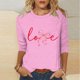 thumbnail image 2 of RKSTN Valentines Gift 3/4 Length Sleeve Womens Tops Oversized Crewneck Valentine Day Loves Heart Graphic Print Short Sleeve T Shirt Womens Casual Plus Size Round Neck Three Quarter Sleeve Tee Shirt, 2 of 6
