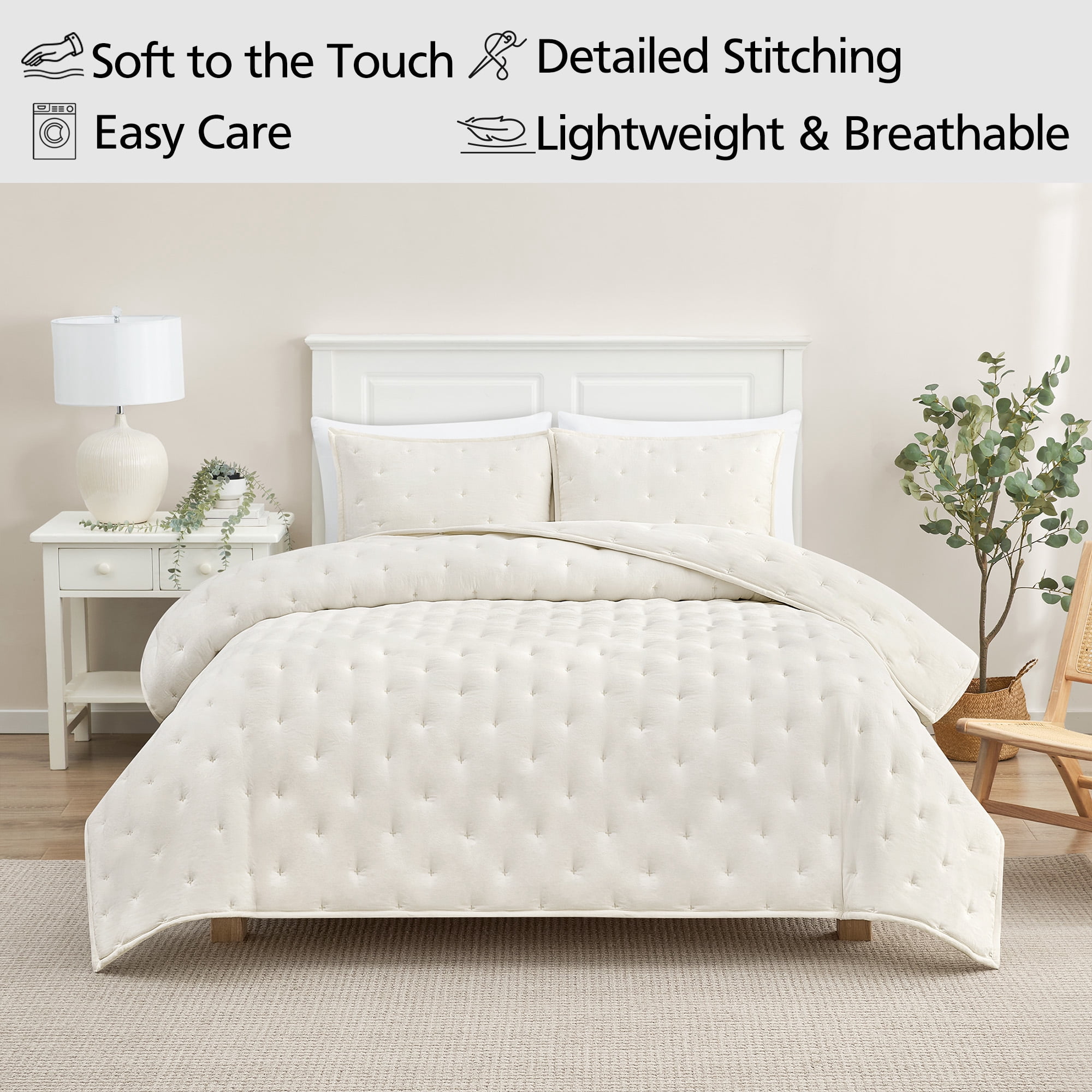 Mainstays King Comforter Set, All-Season, 3-Piece, Cream