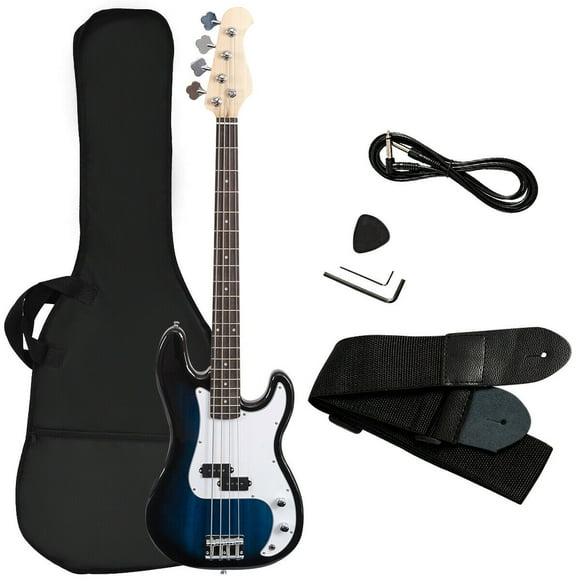 Gymax Electric Bass Guitar Full Size 4 String w/ Bag Strap Guitar Pick Amp Cord Blue