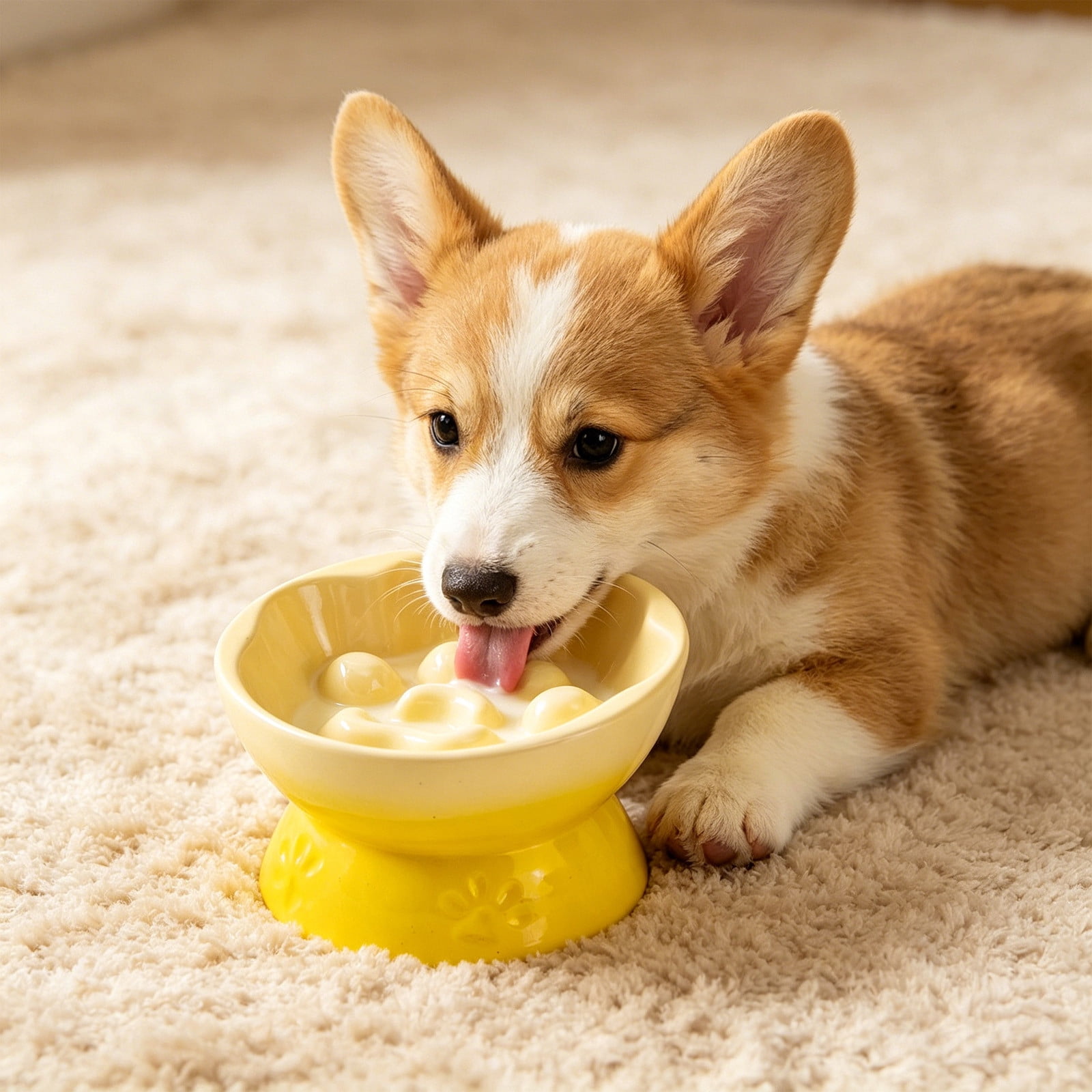 Tuvgenk Slow Feeder Dog Bowl Cat Bowl Raised Neck Structure Stable Base Slant Shape Reduce Gulping Comfort Layout for Daily Household Use