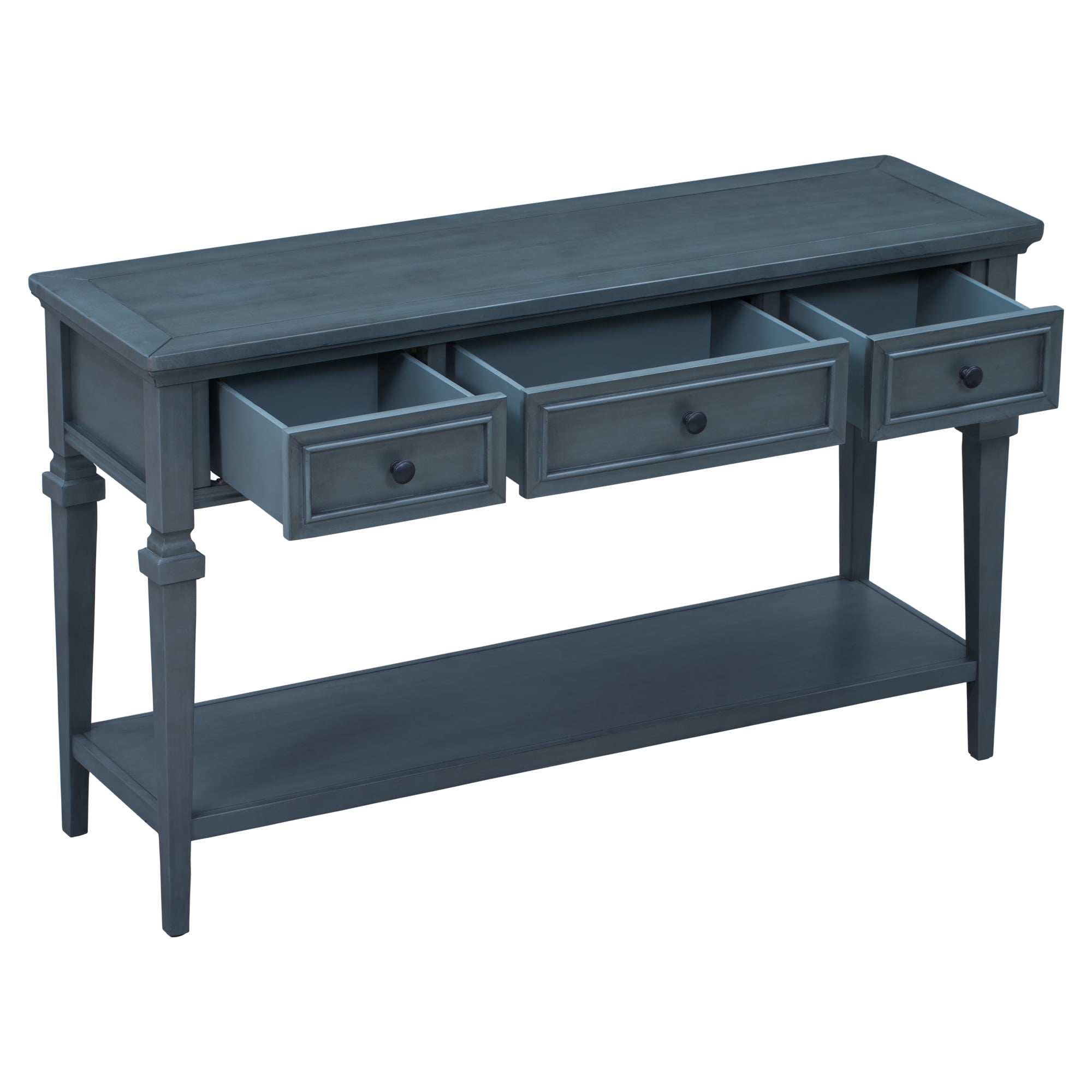 PORKISS 50" Console Table with 3 Storage Drawers, Narrow Long Entryway Table with Bottom Shelf, Vintage Sofa Table with Wood Frame for Living Room Entryway/Hallway/Foyer, Navy