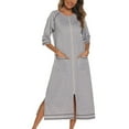 thumbnail image 2 of SWSMCLT Women's House Coat Maternity Robe Pocket Zipper Loose Sleepwear Zip Up Comfy Housecoat Zip Up Nursing Nightgown Summer Soft Light Grey Small, 2 of 4