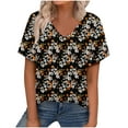 thumbnail image 2 of Blczomt Womens Tops Short Sleeve V Neck Summer Graphic T Shirts 2025 Black Hawaiian Womens Shirts Casual, 2 of 7