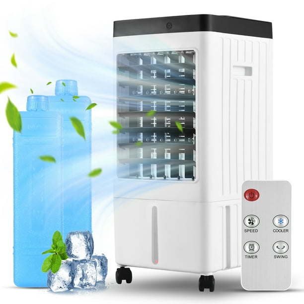 Enfriador de aire evaporativo Enfriador de pantano con oscilación de 100° con 2 cajas de hielo/tanque de agua de 2,11 galones 3 velocidades de viento Funcionamiento silencioso Ventilador de refrigera