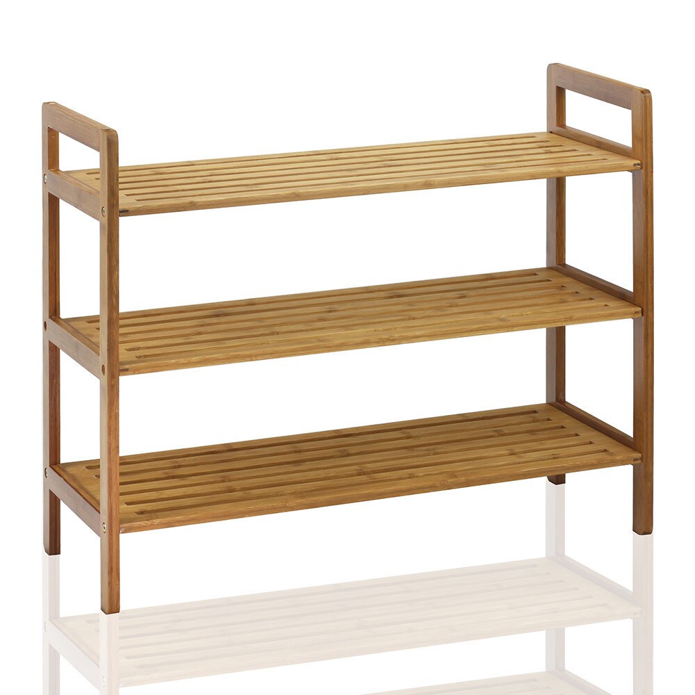 Oceanstar 3-Tier Bamboo Shoe Rack, Color: Natural, Holds 9 to 12 Pairs of Shoes, 10.7 in. L x 27 in. W x 23.5 in. H