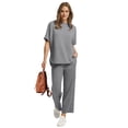 thumbnail image 3 of Ronuti Two Piece Sets for Women Summer Outfits Oversized Wide Leg Crop Pants Lounge Sets Airport Beach Vacation Clothes, 3 of 9