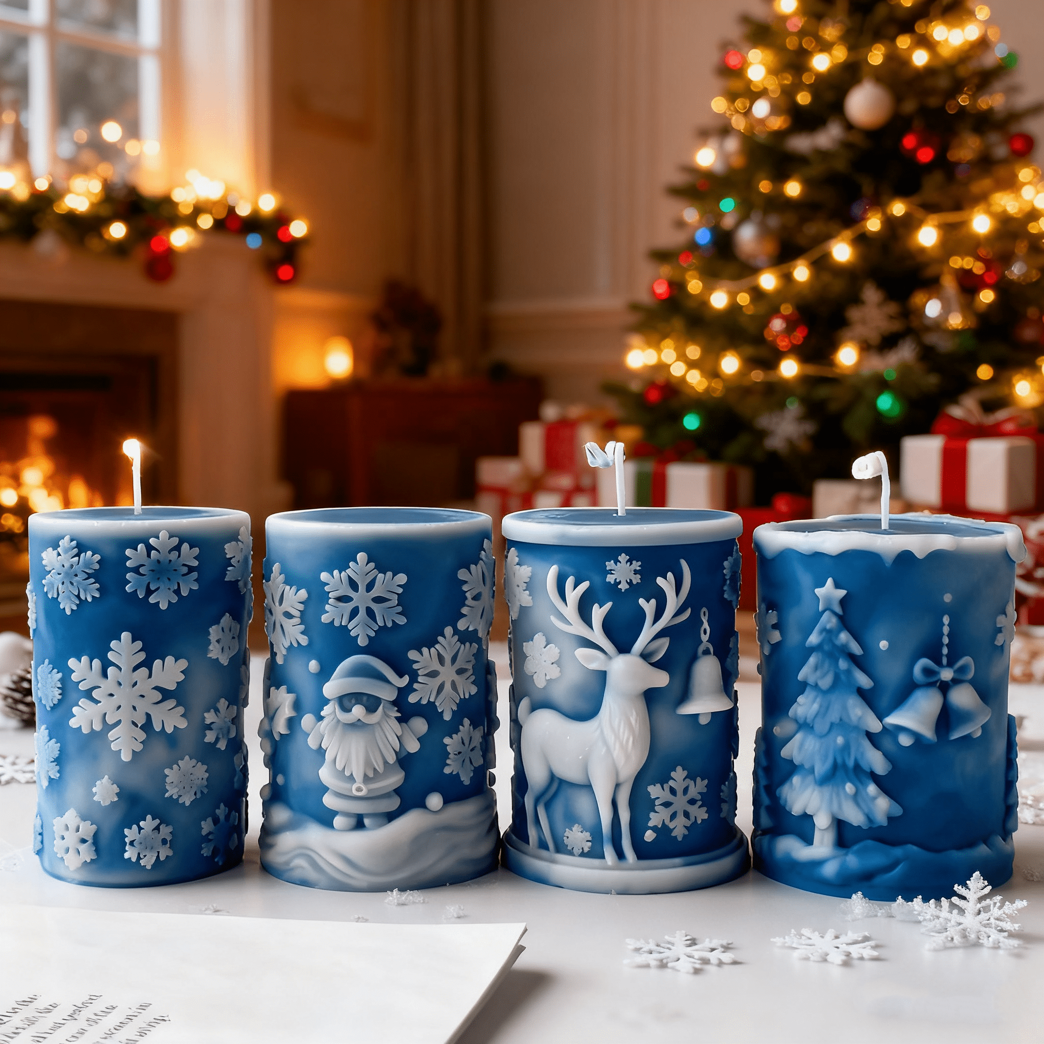 JDH silicone 3PCS Christmas Candle Molds Christmas Decorations And Ornaments Silicone Mold DIY Christmas Snowflake Cylinder Aromatherapy Candle for DIY Home Decoration Supplies