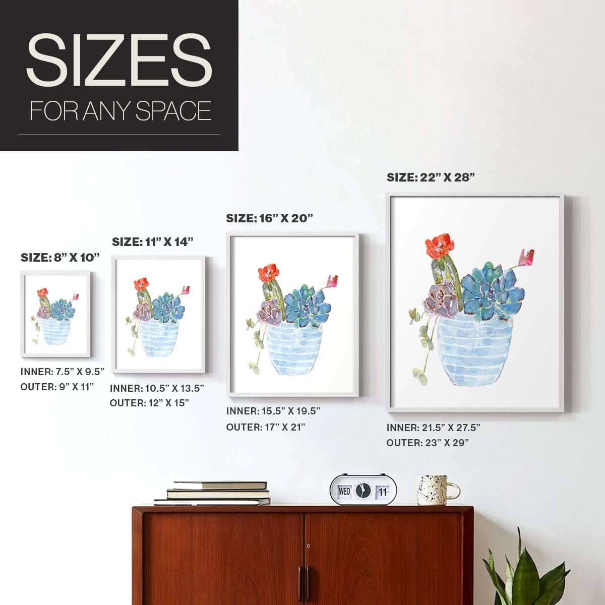 Cactus and Succulent Blooms I Framed Print in White Solid Wood Framed Print No Nail Hanging
