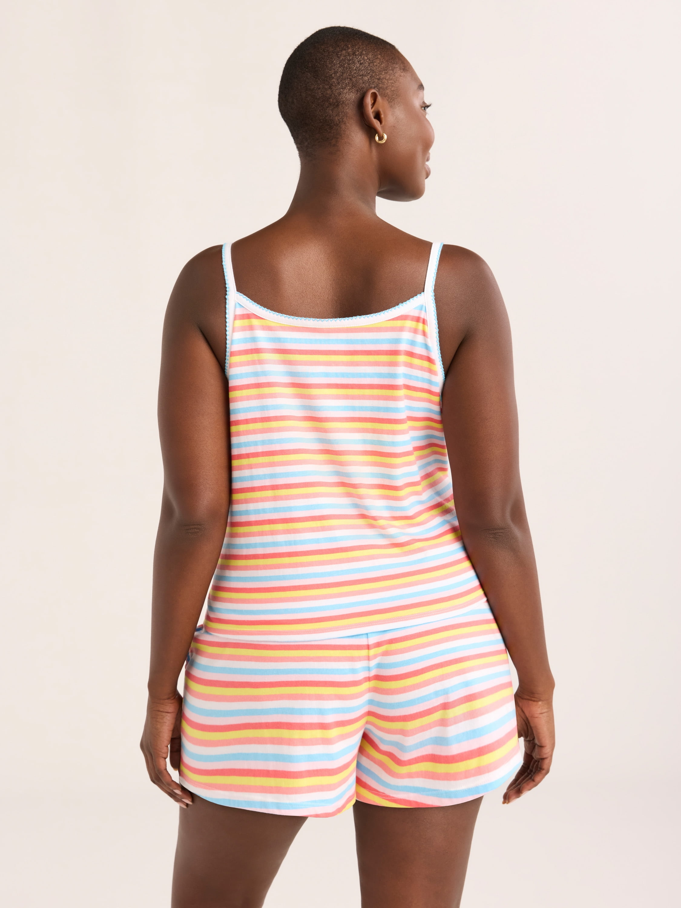 Joyspun Women's Jersey Picot Cami Top and Shorts Pajama Set, 2-Piece, Sizes XS-3X