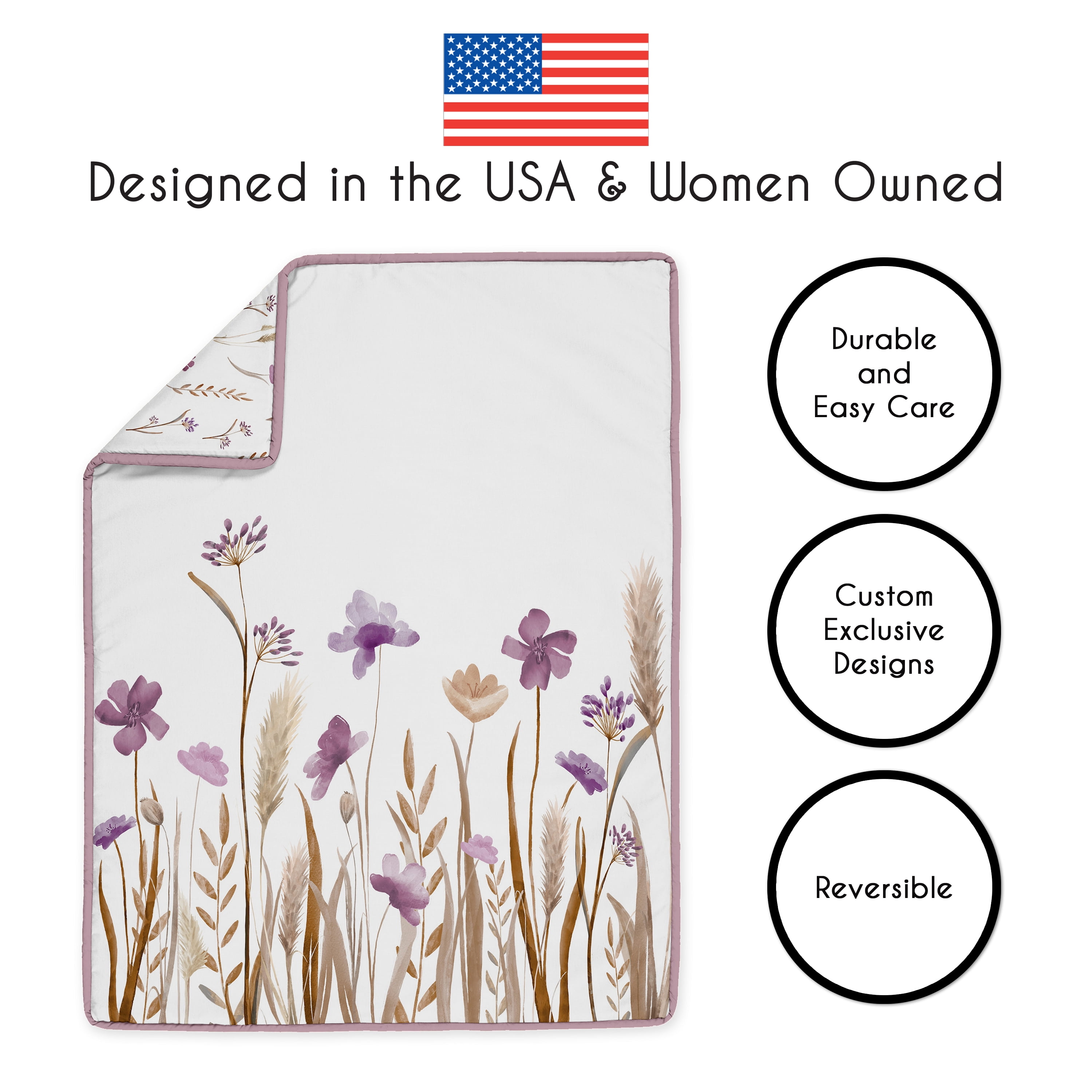Sweet Jojo Designs Watercolor Floral Garden Purple Girl Crib Bedding Set 4 Piece