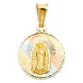 thumbnail image 2 of Ioka-14K Tri Color Solid Gold Diamond Cut Our Lady of Guadalupe Stamp Charm Pendant with 1.1mm Wheat Chain Necklace - 22", 2 of 4