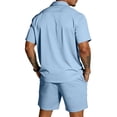thumbnail image 3 of Zimjoy Men's Summer Outfits Set Breathable Mesh Fabric Short Sleeve Shirts and Drawstring Elastic Waist Shorts Set for Beach Vacation, Light Blue M, 3 of 5
