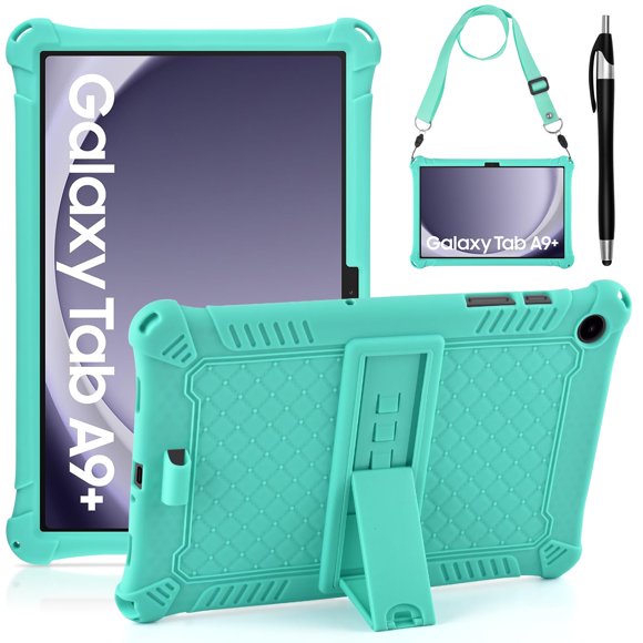 Funda de silicona DETUOSI para Galaxy Tab A9 Plus de 11 pulgadas con correa, color menta