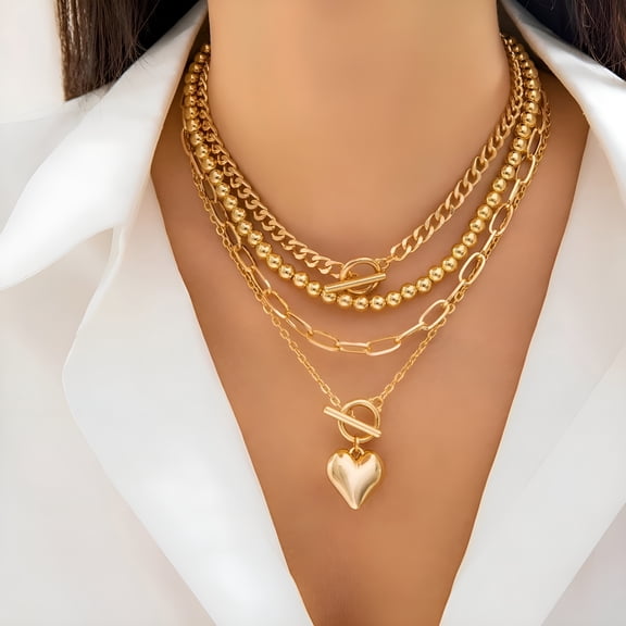 DESIGNICE Designice Gold Layered Necklaces for Women Chunky Gold Necklace Herringbone Paperclip Chain Necklace Dainty Cuban Stacking Coin Heart Star Cross Pendant T Bar Necklace Gold Jewelry Gifts