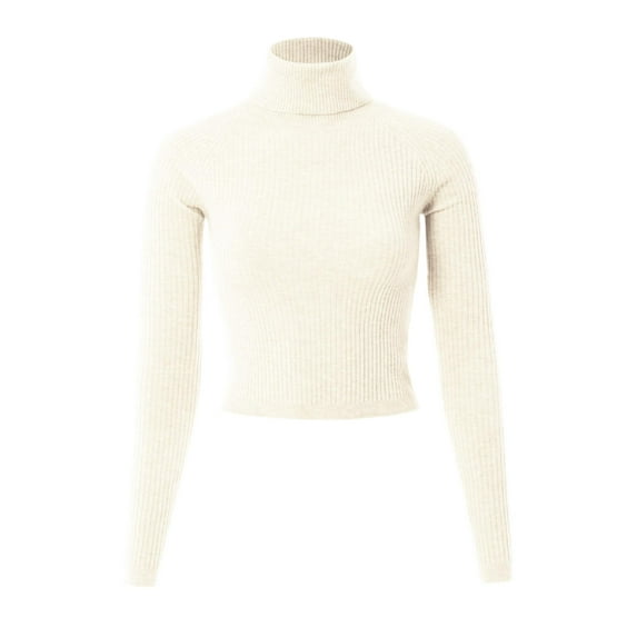 MixMatchy Women's Long Sleeve Turtle Neck Fitted Crop Ribbed Knit Sweater