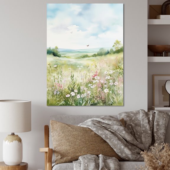 Designart "Serene Minimalist Meadow Scenery I" Meadow Canvas Art Print