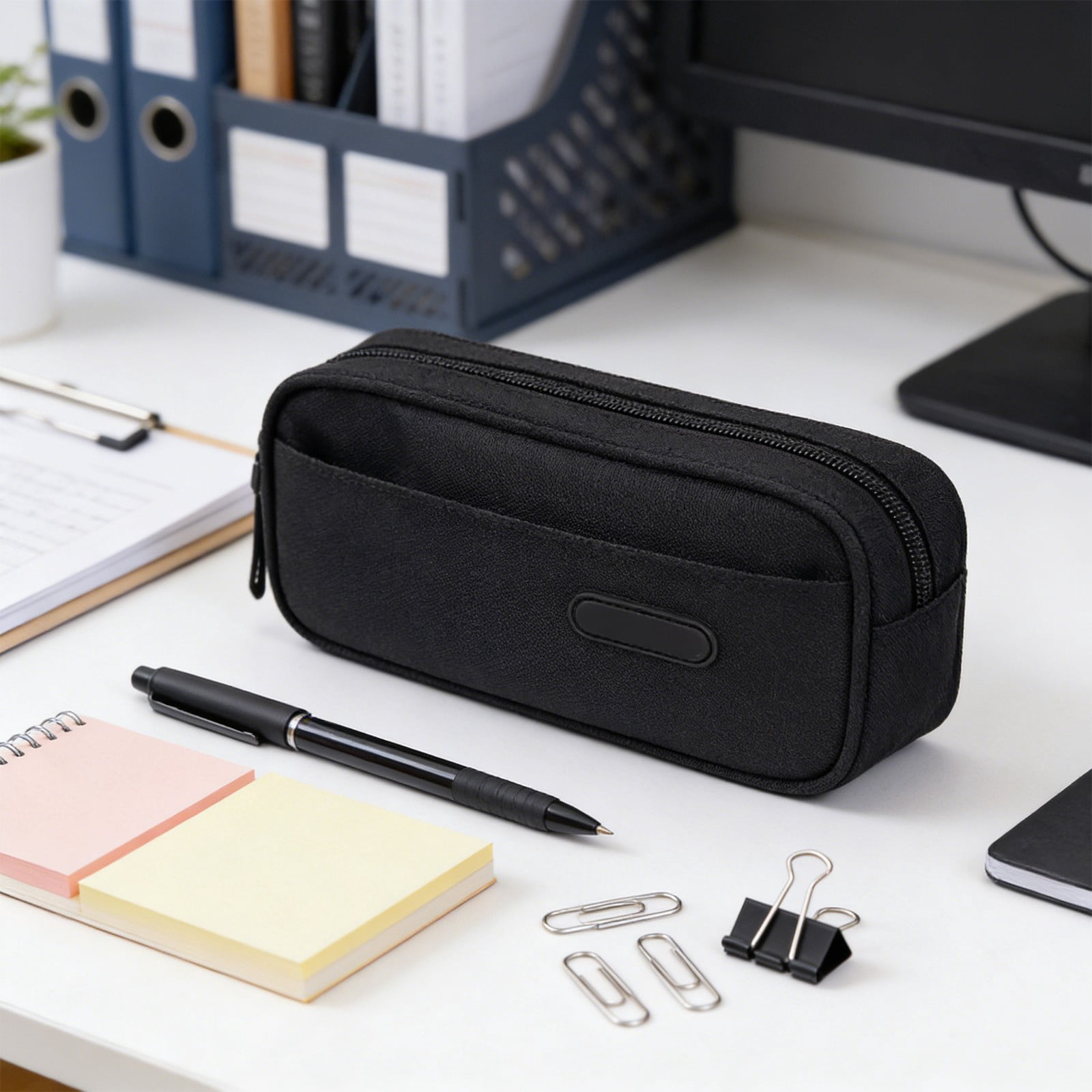 RBCKVXZ Cute Corduroy Pencil Case, Stationery Storage and Organizer, Pen Pouch, Large Pencil Bag with Zipper, Office Supplies (Black)