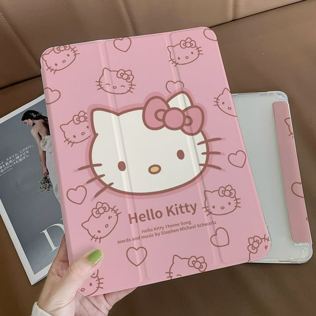 Sanrio Hello Kitty Ipad Protective Cover Tri-Fold Transparent Anime Kawaii KT Print Drop-Proof Waterproof Durable High Value New Gift Festivals
