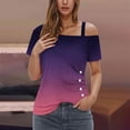 thumbnail image 1 of LOVZFMLL Women's Summer Tops Printing Off-The-Shoulder Halter Short Sleeve Button-Up Blouse, 1 of 5