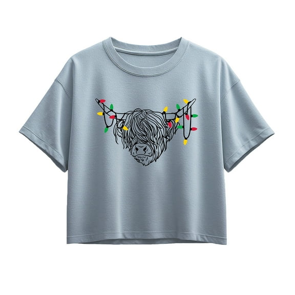 Instant Message - Christmas Highland Cow - Youth Girl Short Sleeve Boxy Tee