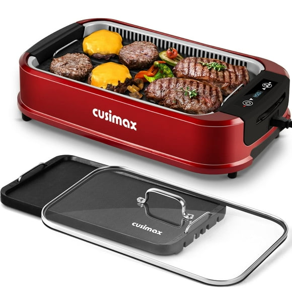 Parrilla eléctrica de interior sin humo CUSIMAX 1500 W, roja