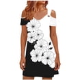 thumbnail image 2 of Mifsaly Womens Mini Casual Dresses Cold Shoulder Short Sleeve V Neck Summer Floral Print Shift Dress Comfy Daily Wear Breathable Flowy Sundress L, 2 of 6