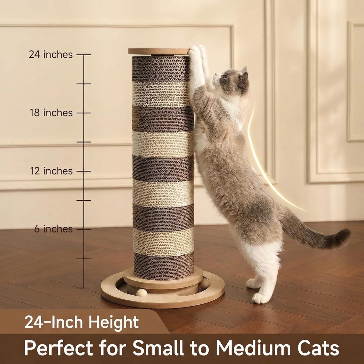 Stable Vertical Cat Scratching Post for Indoor Cats, Durable Cardboard Design with Replaceable Refills, Space-Saving Cat Scratcher
