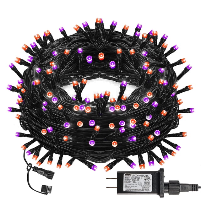 Cadena de luces Dazzle Bright para Halloween, 200 LED, 20 m, color morado y naranja