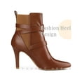 thumbnail image 3 of BLISSFUL STEP Women's Ankle Boost Faux Leather Pointed Toe Stiletto Heel Cross Strap Boots Brown 8, 3 of 6
