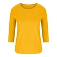 thumbnail image 5 of nerohusy Womens Plus Size 3/4 Sleeve Tops and Blouses Crew Neck T Shirts Dressy Basic Corduroy Tunic Tops Solid Color Daily Pullover 2025 Yellow,XXXXXL, 5 of 6