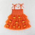thumbnail image 3 of HaCpiu Little One Halloween Orange Dress Cute 3D Plush Pumpkin Smocked Elastic Bodice Tie Shoulder Layered Mesh Tutu Dress, 3 of 6