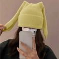thumbnail image 2 of Glisme Winter Hat Fashion Long Eared Rabbit Knitted Hat Warm Cute Skin Soft Wool Hat In Stylish Accessories Yellow, 2 of 5
