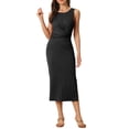 thumbnail image 1 of Unique Bargains Robe Midi Sans Manches Décontractée pour Femmes Taille Croisée Noir TP, 1 of 5