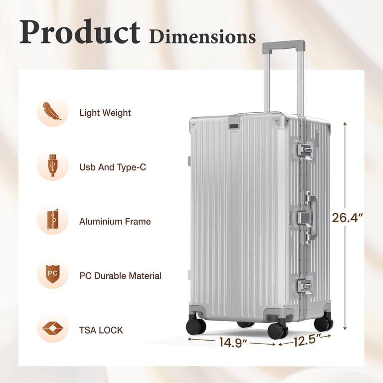 MF Studio 24 Inch Checked Trunk Luggage, Lightweight Zipperless PC