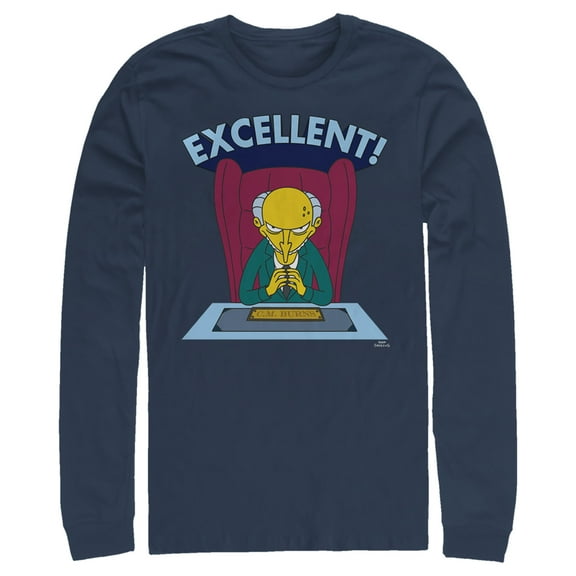 Men's The Simpsons Excellent Burns Long Sleeve Shirt Navy Blue Small