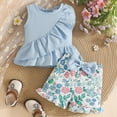 thumbnail image 2 of TOWED22 Toddler Baby Girl Clothes Summer Outfits Infant Sleeveless Ruffled Vest Top Shirts Cute Bow Short Sets 2Pcs(Light Blue,6-9 M), 2 of 4