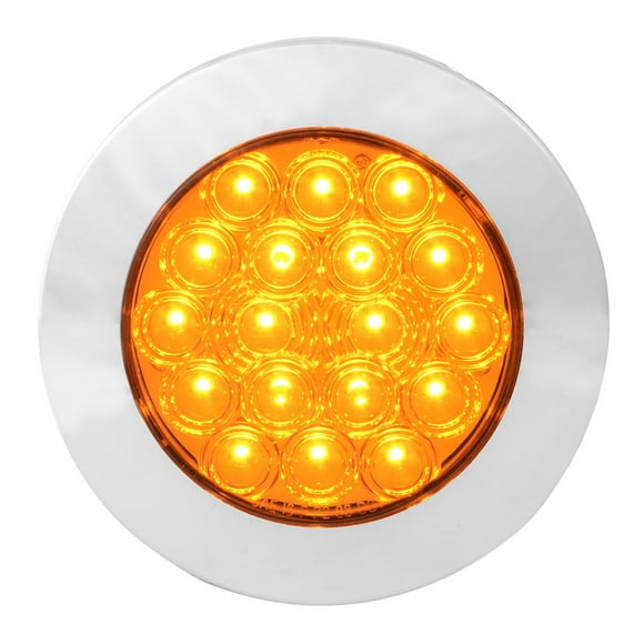 Grand General 75900 LED Light (4" Round Flange Mount Amber 18 with Amber Lens and Chrome Twist-On Bezel)
